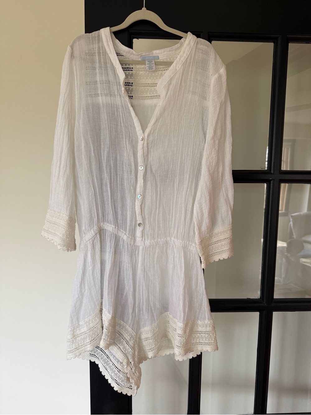 Eberjey White Crochet-Trim Cotton Tunic Romper